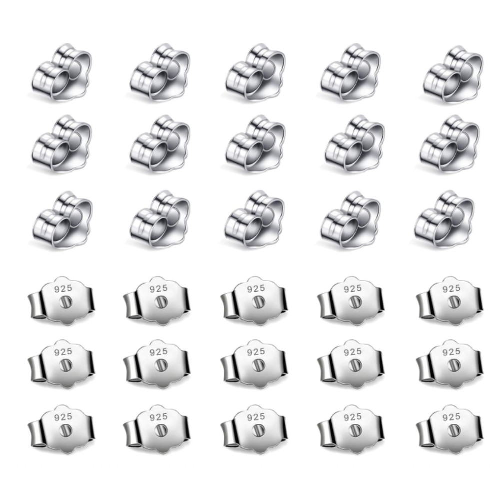 30PCS 925 Sterling Silver Earring Backs Replacement Secure Locking Ear Nuts Jewe