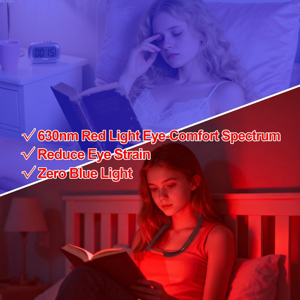 630Nm Red Neck Reading Light Zero Blue Light Rechargeable Dimmable Portable LED