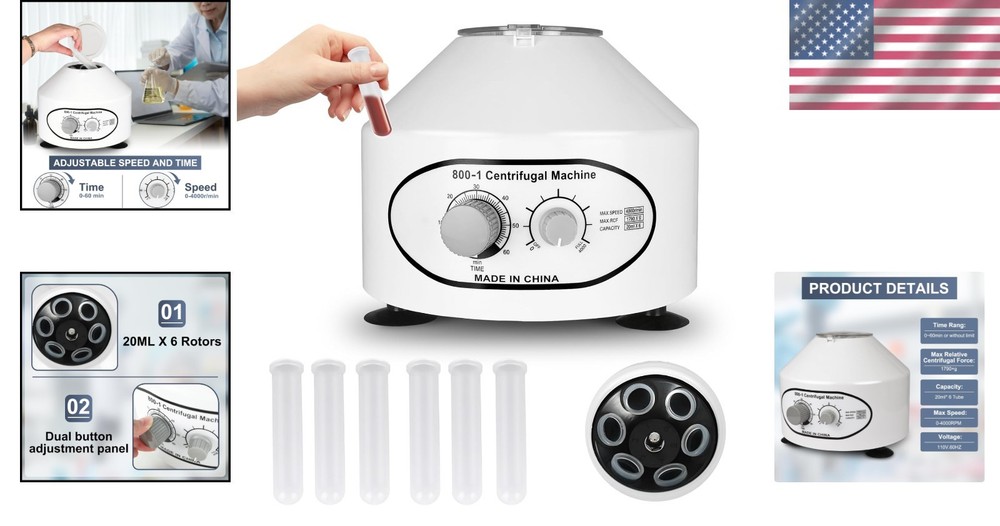 High-Efficiency Lab Centrifuge - 6 Tubes, Precise Speed Control, Timer Function