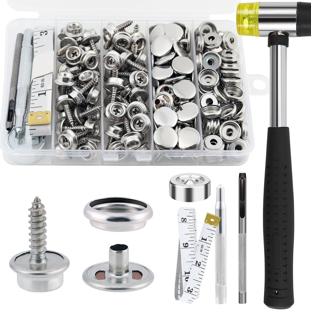Canvas Snap Kit, 186PCS Snaps Button, Heavy Duty Fastener Tool Set, Stainless...