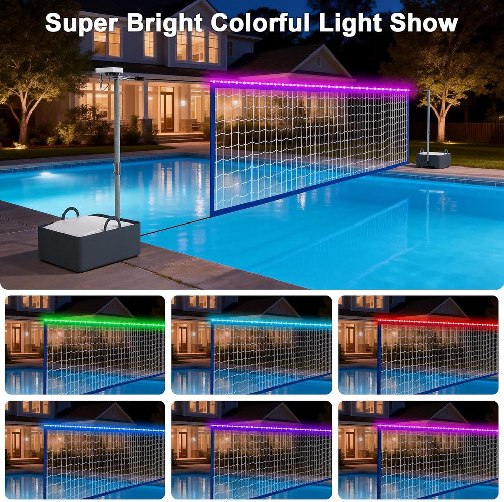 Pool Volleyball Net Set with LED Lights, Larger Solar Panel - High Brightness Vo
