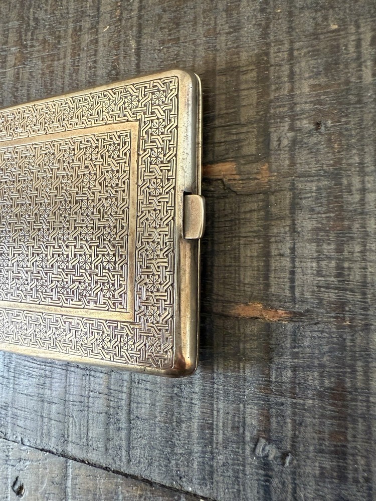 Antique Silver Decorated Case Geometrical Design Cigarette Box