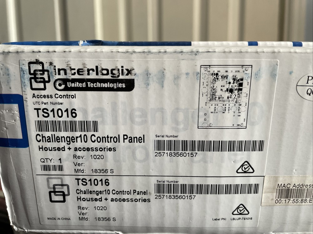 Interlogix TS1016 CHALLENGER 10 CONTROL PANEL HOSED & ACCESSORIES TECOM TS1016