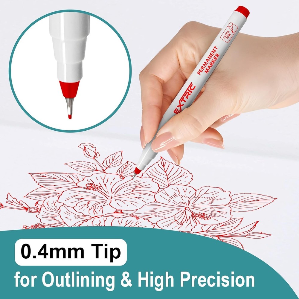 EXTRIC Permanent Markers Ultra Fine Tip Red 12 Pack