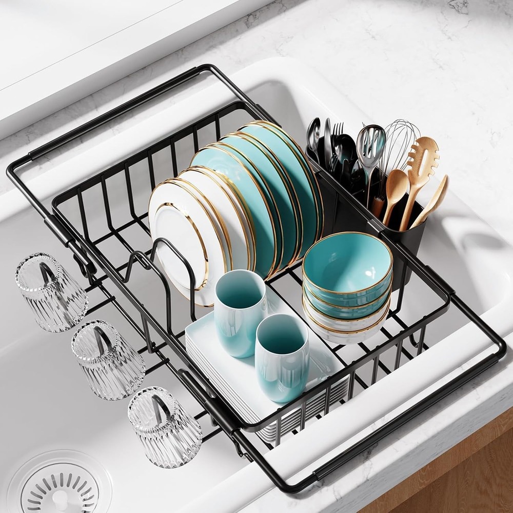 Sakugi Dish Drying Rack in Sink - Expandable Stainless Steel Dish Rack Over