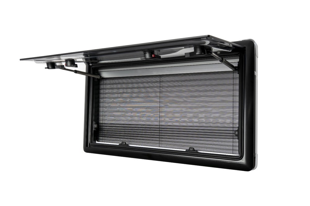 Camper Van RV Push Out Window 900 x 450mm / Double Walled + Roller Blind Screen