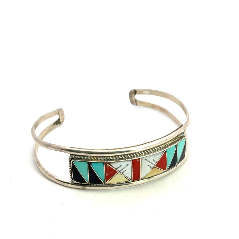 vintage native american sterling silver inlaid stone bangle