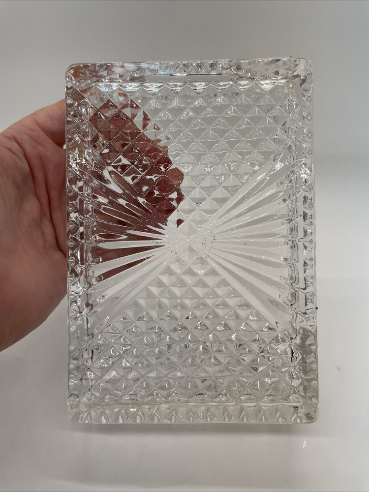 VTG Crystal Rectangular Cigar/Cigarette Box/Ashtray/Dish Hollywood Regency
