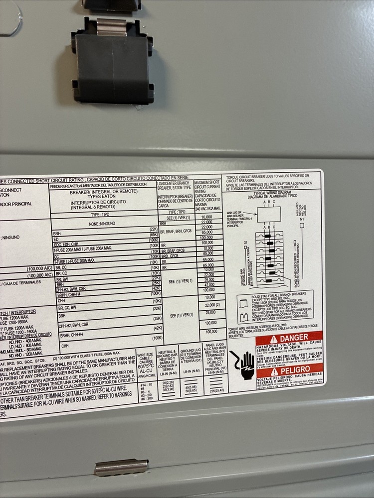 EATON MAIN BREAKER PANEL