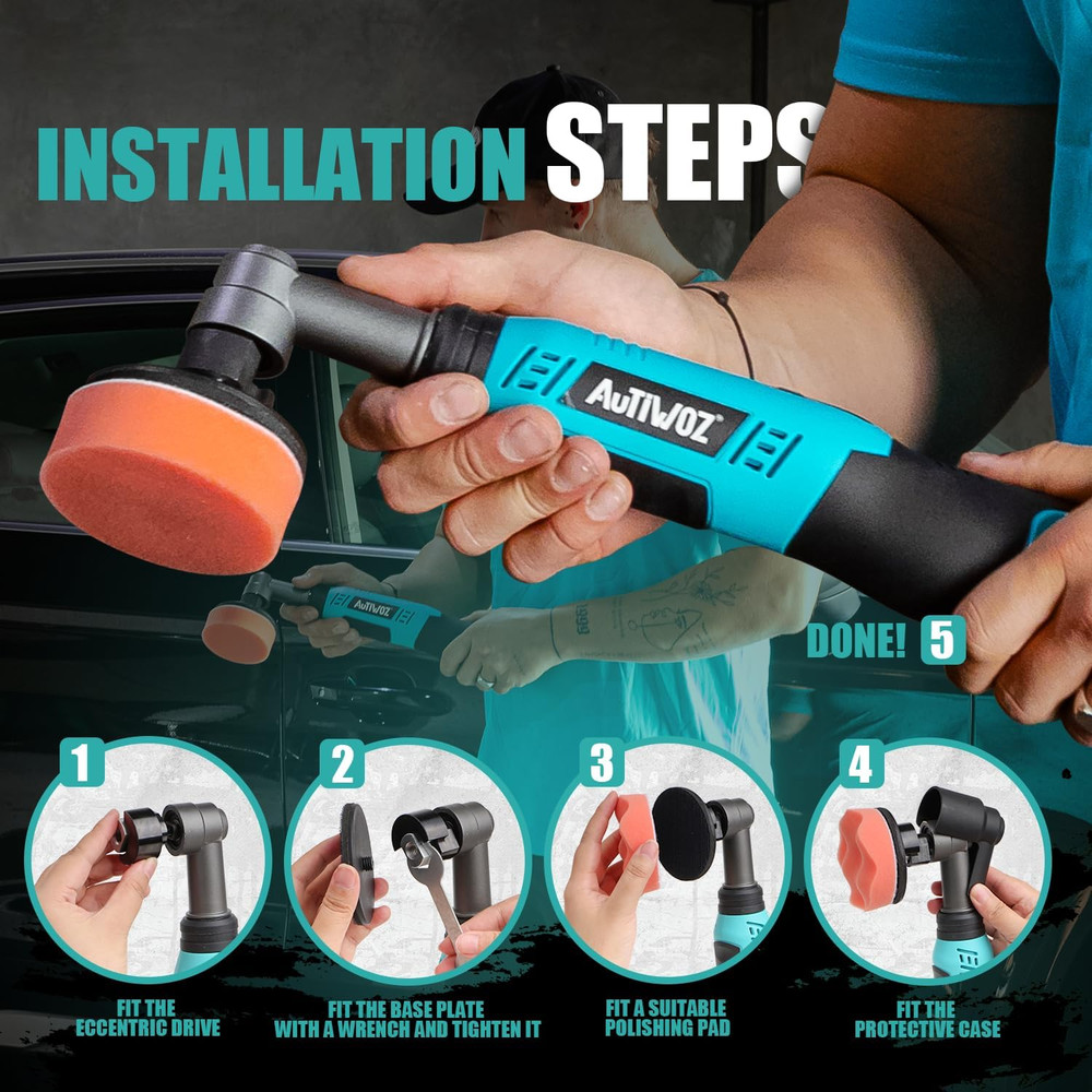 AUTIWOZ Cordless Mini Polisher Micro Scratch Remover Buffer Polisher 1/2/3-Inch