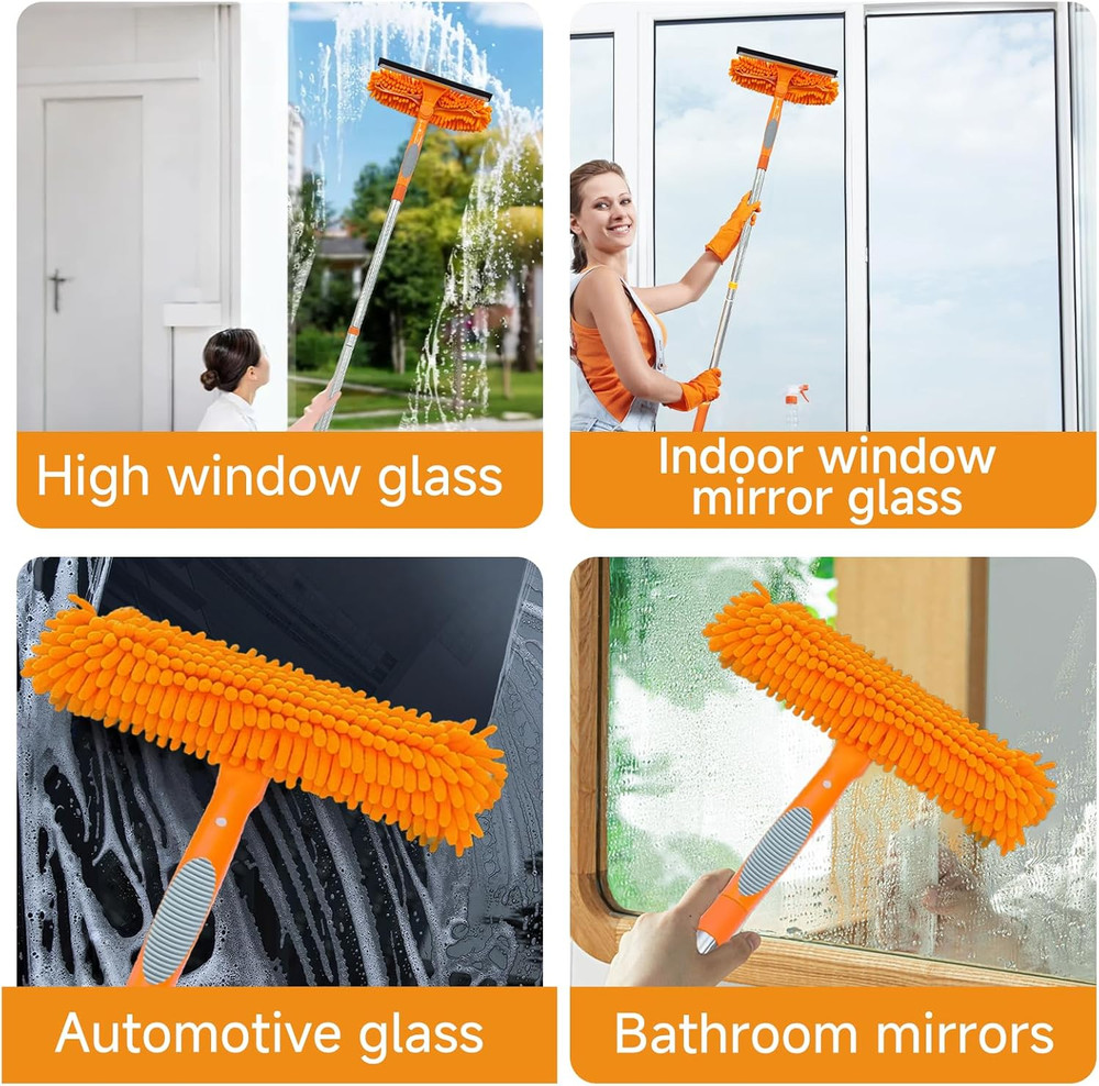 67" Squeegee Window Cleaner 2 in 1 Rotatable Window Cleaning Tool Kit Extension
