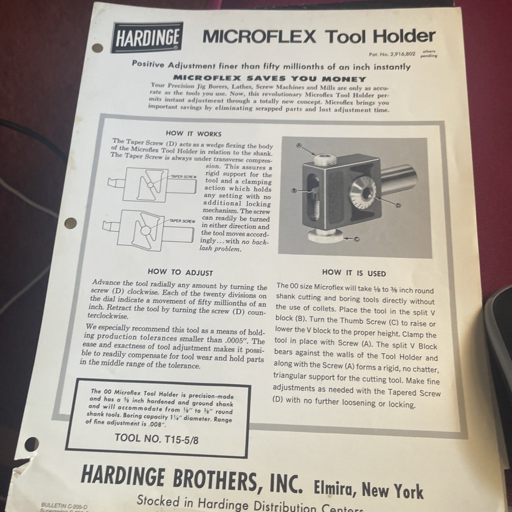 Hardinge Assorted Sales Ads,Instructions