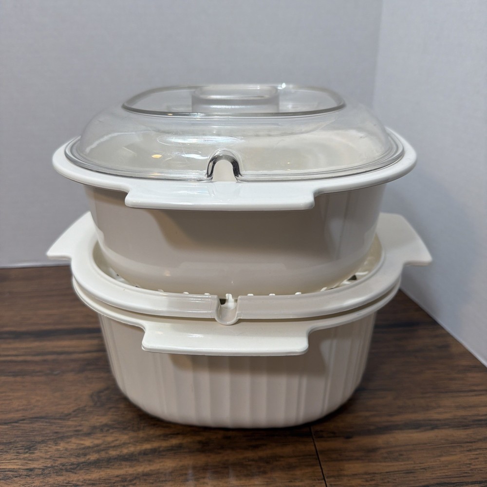 4 PC - RUBBERMAID MICROWAVE COOKWARE STACKING NESTING 3 qt w/ Lid 2 Strainers