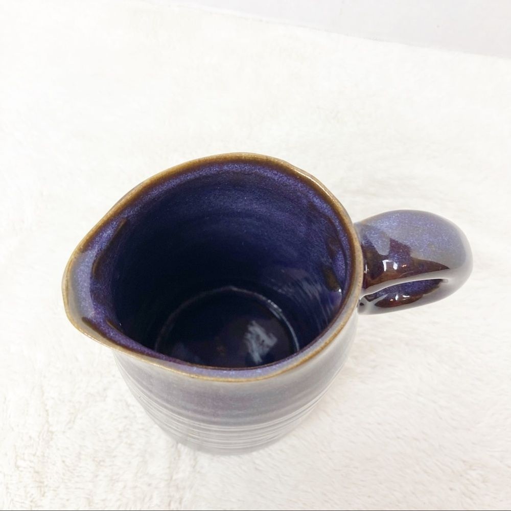 Ceramic pitcher vase blue brown glaze
