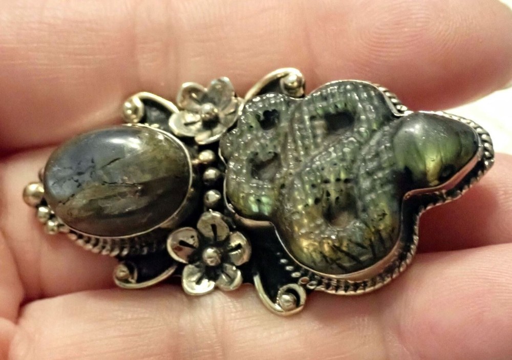Snake Ring, Carved Labradorite stone adjustable