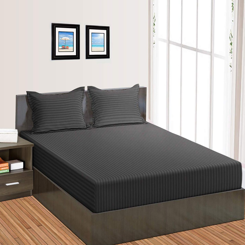 Branded Bedding Sheets Egyptian Cotton US Sizes Select Pocket Gray Stripes