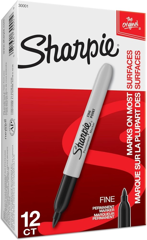 Sharpie 30001 Fine Tip Permanent Markers, Black, 12 Count