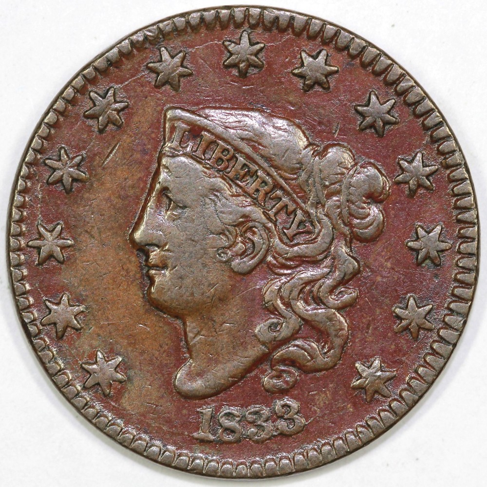 1833/2 1c N-4 Coronet or Matron Head Large Cent