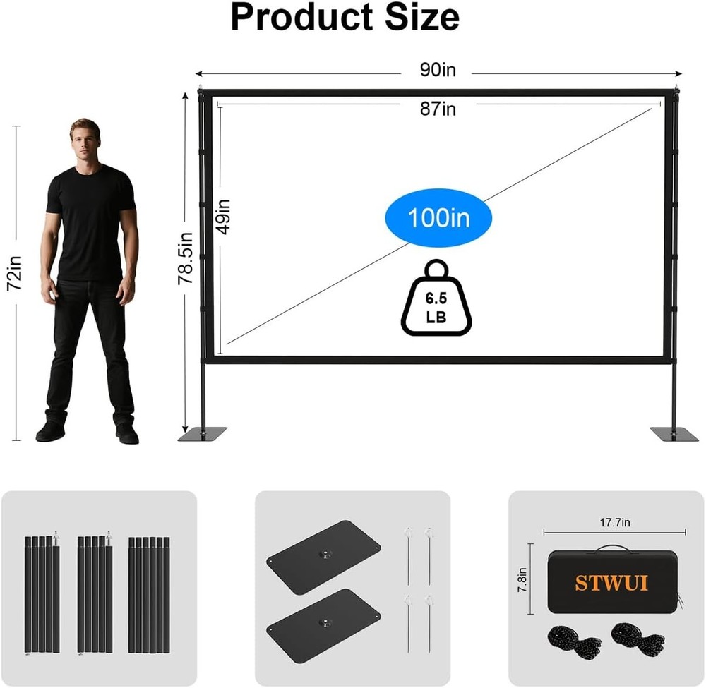 Projector Screen with Stand - 100 Inch Outdoor Projector Screen Portable Project