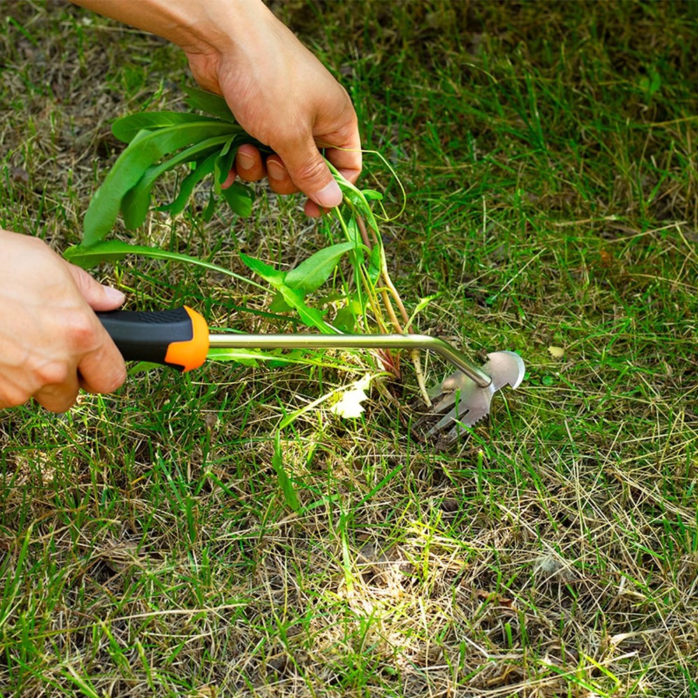 Handheld Weed Puller Tool Rubber Handle 4 Teeth for Garden Farm Weeding