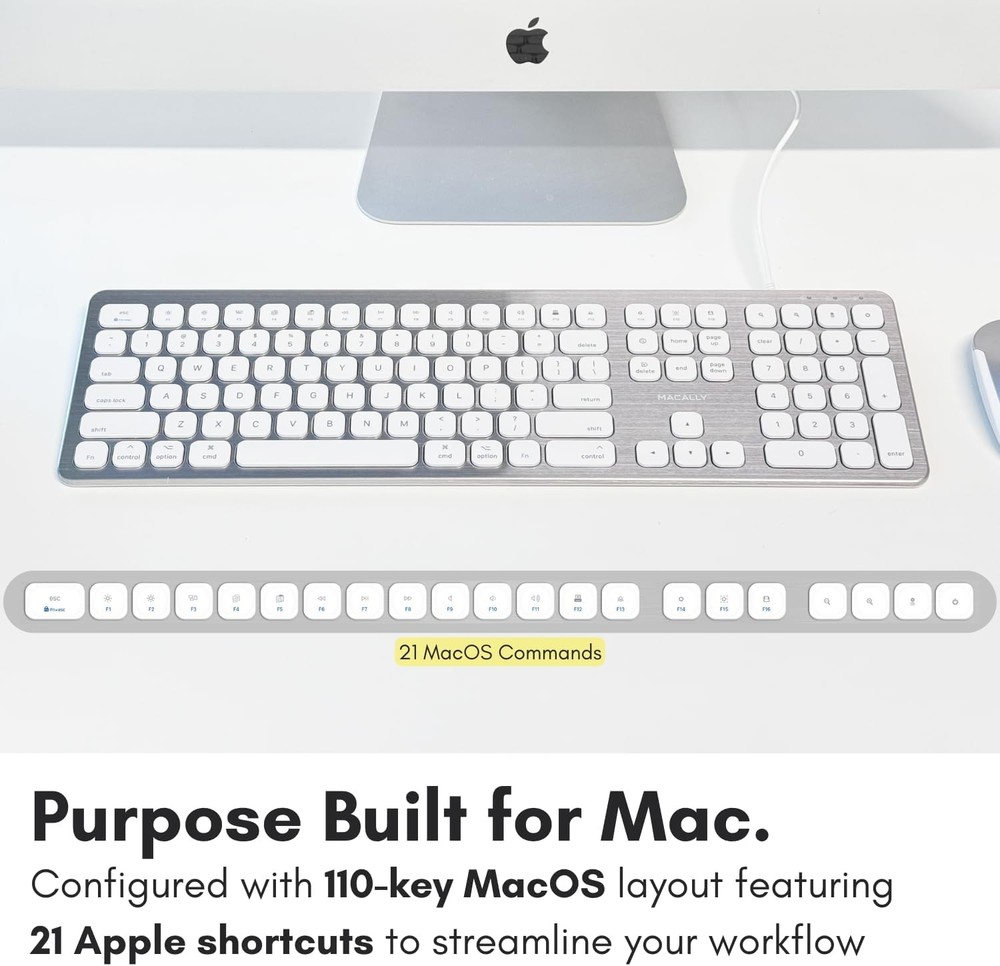 Wired Keyboard for Mac with USB Ports for Mouse - Compatible Apple Keyboard