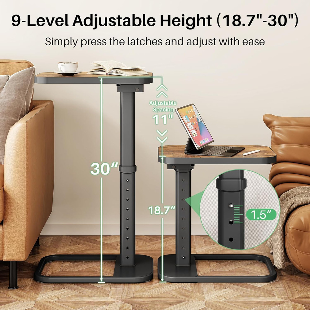 TV Tray Table, Adjustable Height & Flip-Top & Rounded Metal Corners, Snack Table