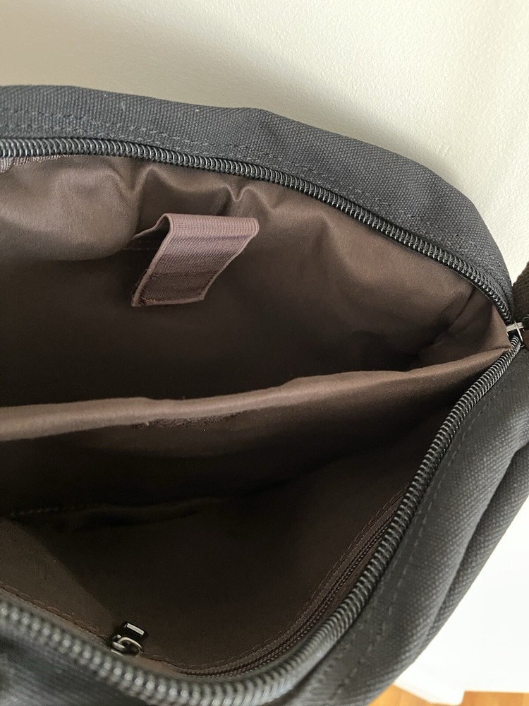 Sechunk Black Canvas Brown Strap Messenger Laptop Bag Adjustable Strap