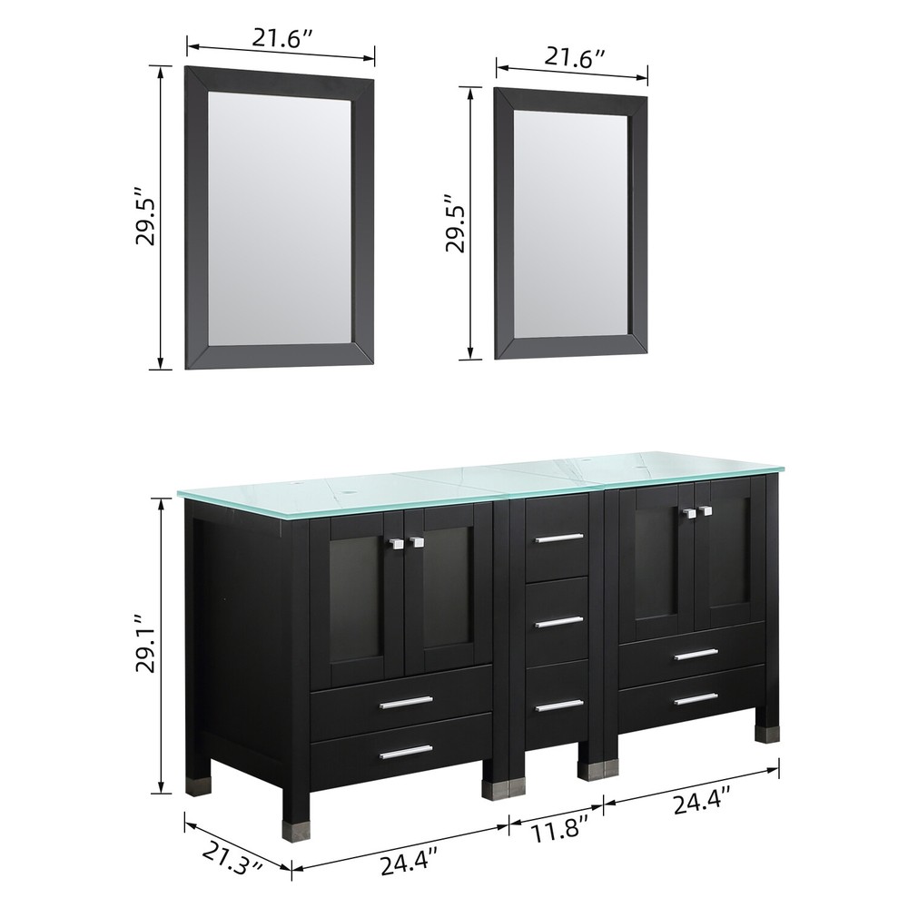 Bathroom Vanities 60" Double Cabinets Combo w/Mirror
