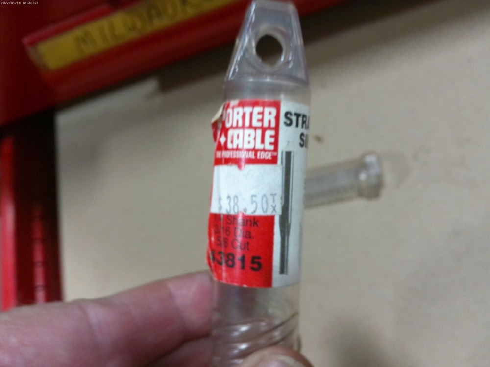 Porter Cable Single "0" Flute 3/16" Solid Carbide Router Bit 43815