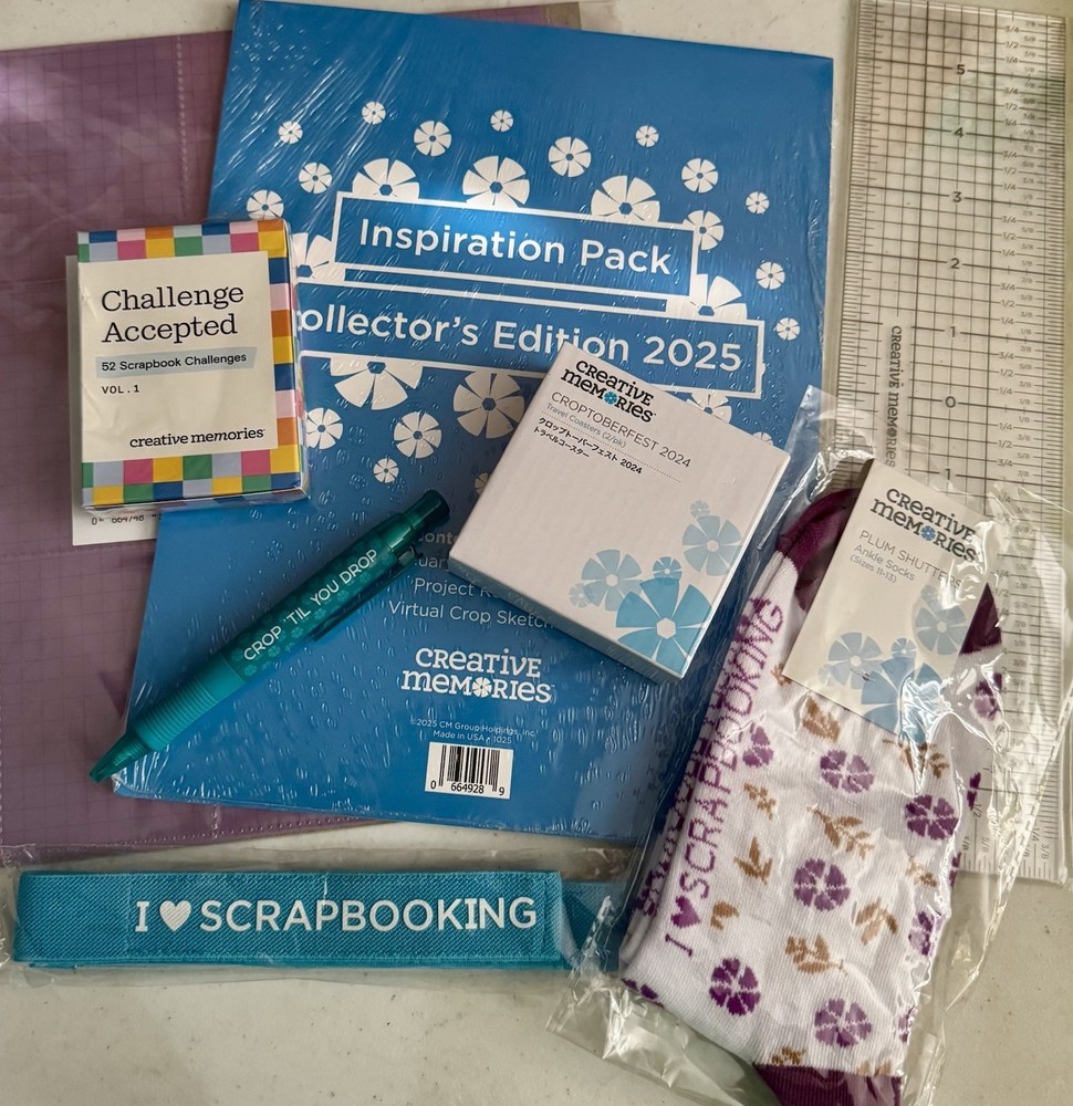 Creative Memories Bundle 2, Socks, Ruler,Coasters, Pen, Packing Strap, Idea card