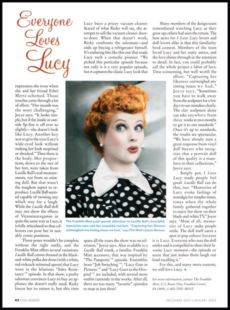 Lucille Ball Doll 4-page print article 2002 history ARTICLE ONLY