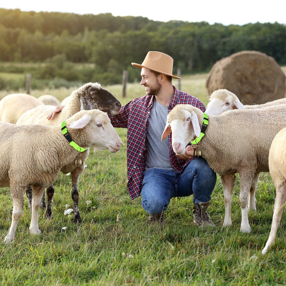 3-Pack Goat Collars with Bells, 13.8"-20.5" Polyester [Green]