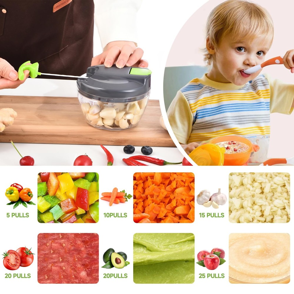 Ziweaye Manual Food Processor Vegetable Chopper, Portable Hand Pull String Ga...