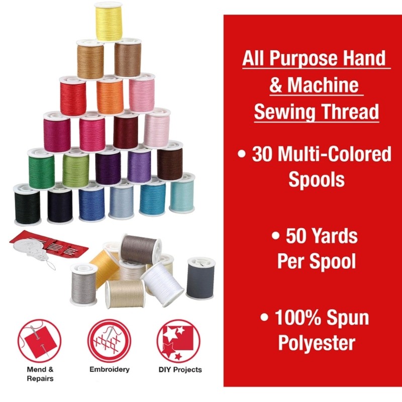 30pcs Sewing Thread Roll Set Polyester Machine Hand Stitching Embroidery Thread