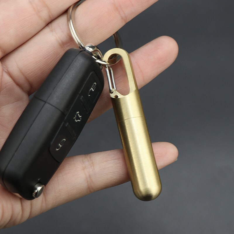 EDC Solid Brass Keychain Waterproof Box Portable Integrated Medicine Pill Box