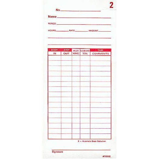 1000 Count, Lathem (E7 ) Compatible Time Cards for the 7000E, 7500E Time Clocks