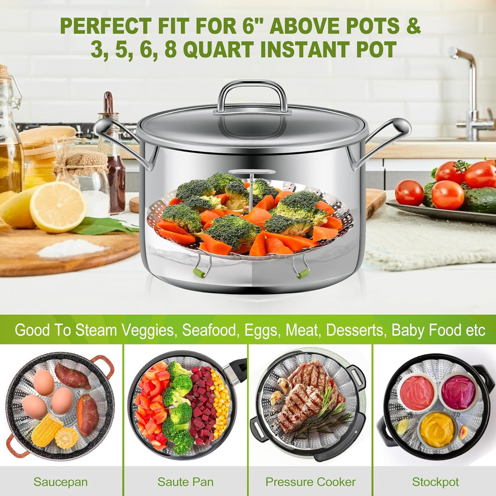 Steamer Basket, 3Rd Generation Stainless Steel Vegetable Steamer with Extendable