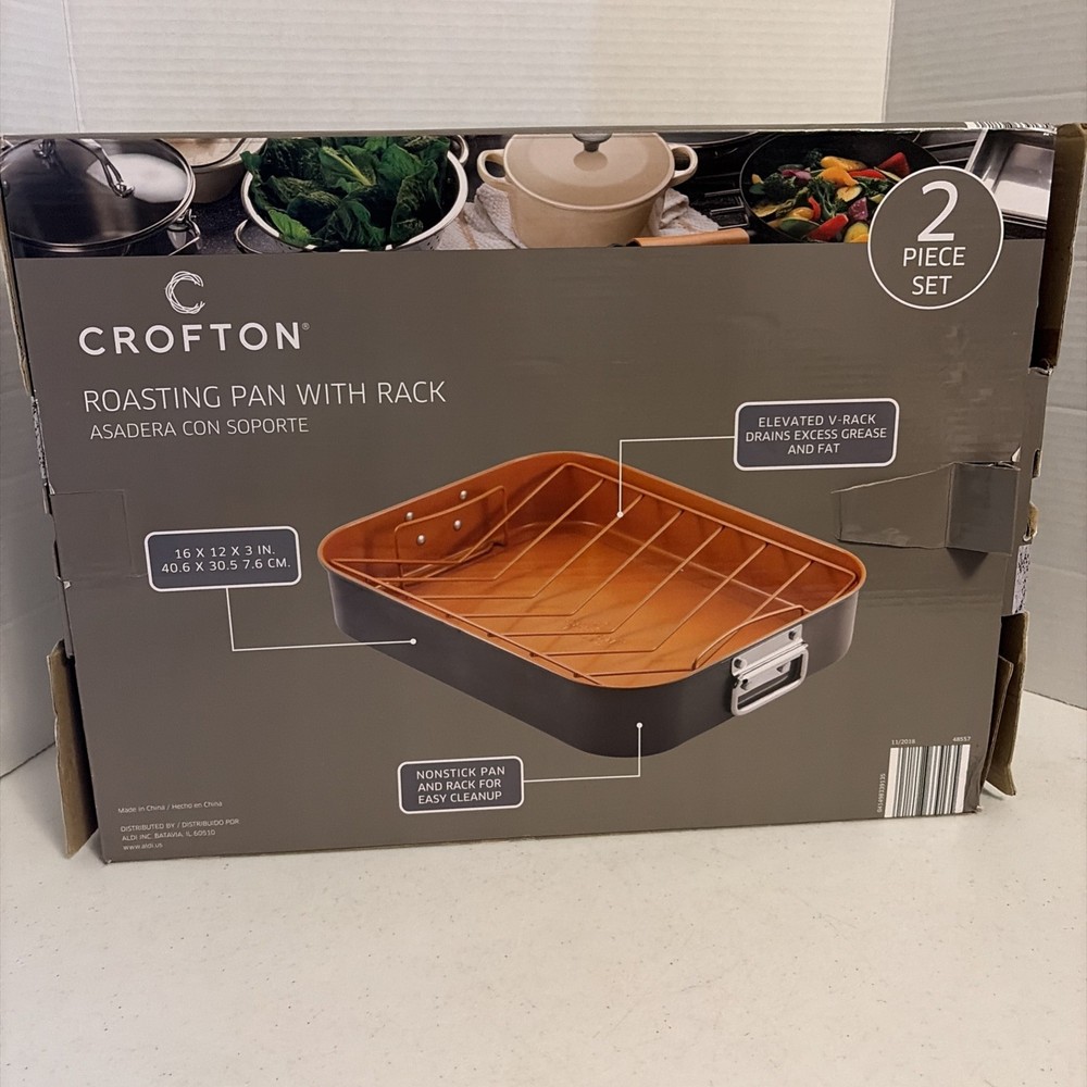 Crofton Roasting Pan with Removable Rack -OPEN BOX - non stick - 16x12x3"