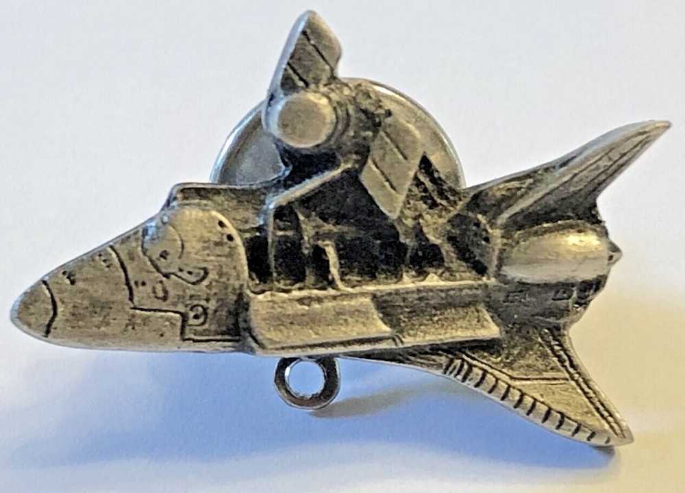 Vintage 1981 US NASA Space Shuttle Deploying Satellite Silver Tone Tie Lapel Pin