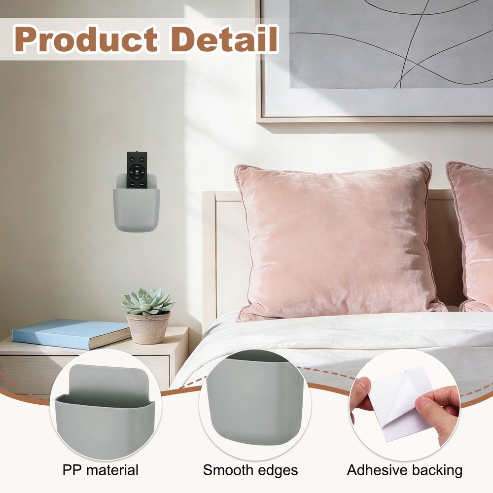 2Pcs Remote Control Holder Wall Mount, Adhesive Phone Holder, Gray