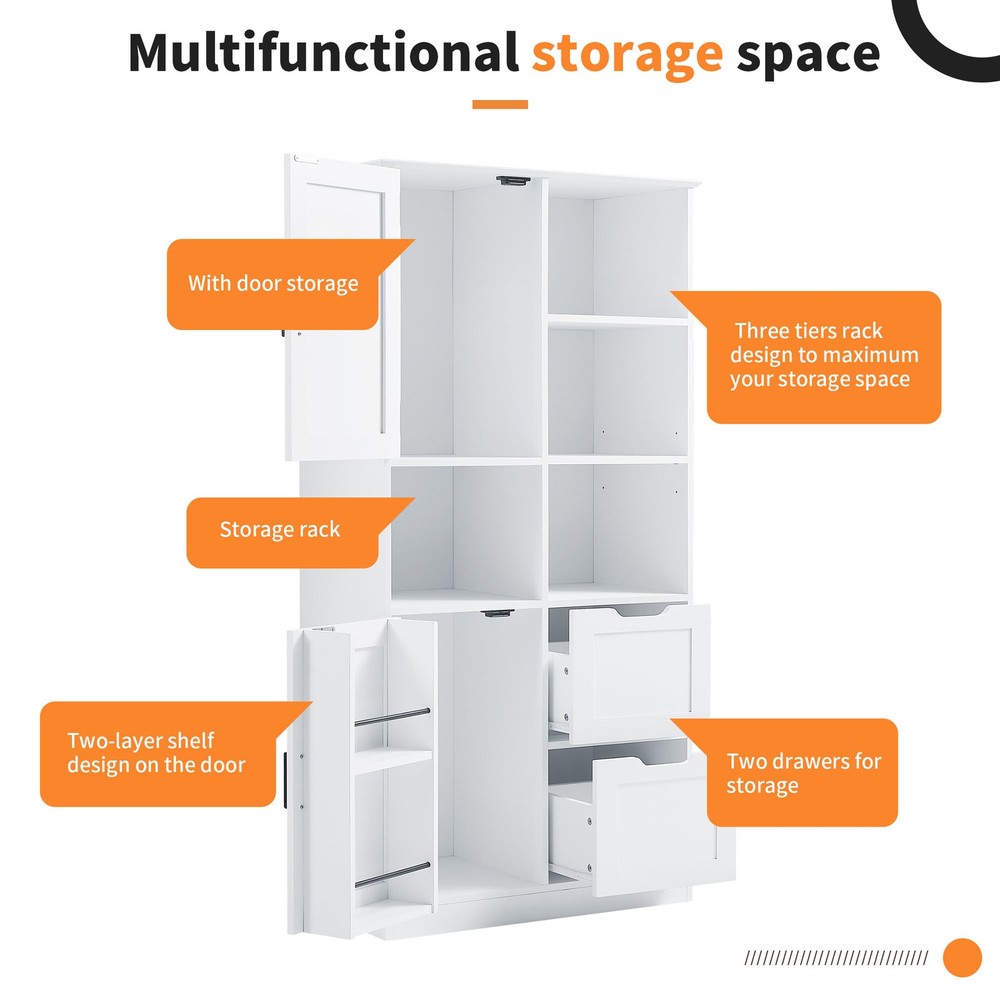 Bathroom Storage Cabinet with Doors and Drawers, Multiple Storage Space, Freesta