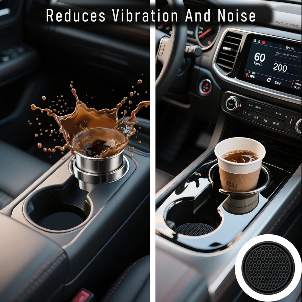 Car Cup Holder Coaster 4 Pack - Non Slip & Shockproof,Flexible PVC Rubber Insert