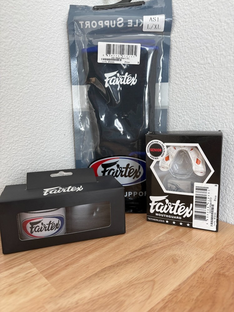 Fairtex Muay Thai Starter Kit - Mouth Guard, Hand Wraps, Ankle Support