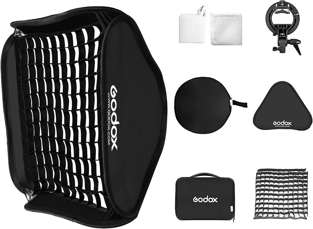 32"X 32" /80X80Cm Foldable Flash Softbox Kit with Grid, S-Type Speedlite Bracket