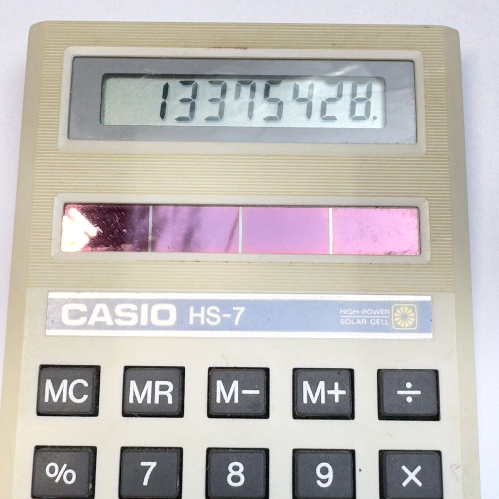 Casio HS-7 Solar Powered Calculator 8 Digit Vintage Tested