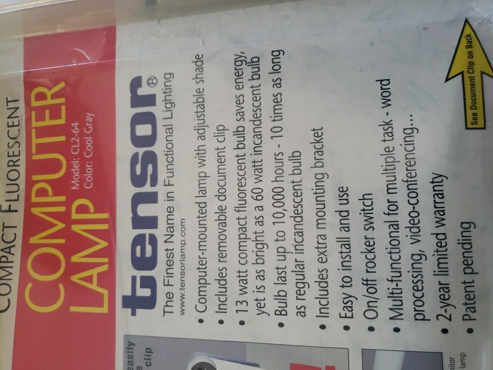 Tensor Computer Lamp Model CL2-64 NEW UNOPENED Dmg Package Only. Cool Gray