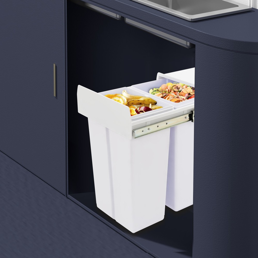 Double Pull Out Under Cabinet Trash Can 10L+20L Garbage Can Kitchen Waste Bin