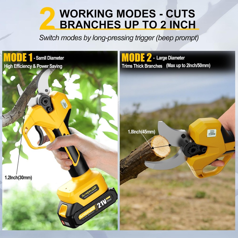 Cordless Pruning Shears - Max 2" Cutting Diameter Brushless Pruning Shears wi...