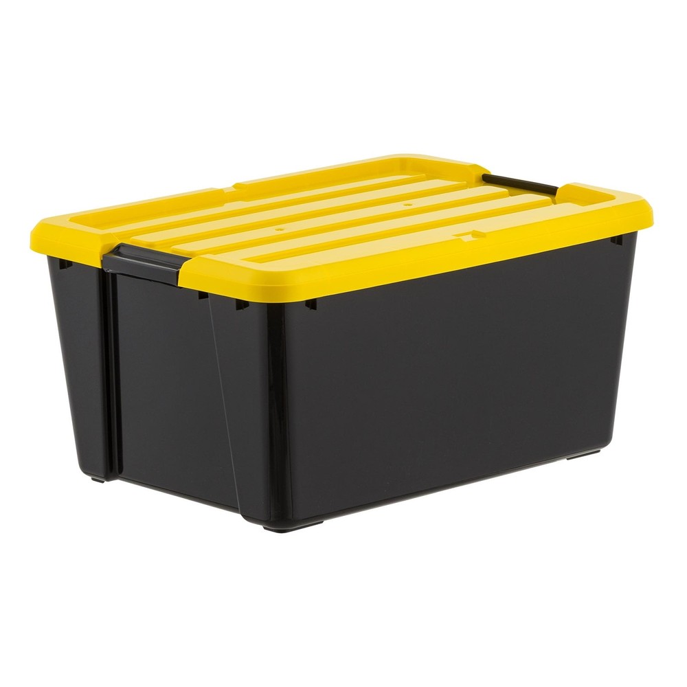45 Qt Black Plastic Stackable Storage Bin with Lid Tote, 4-Pack