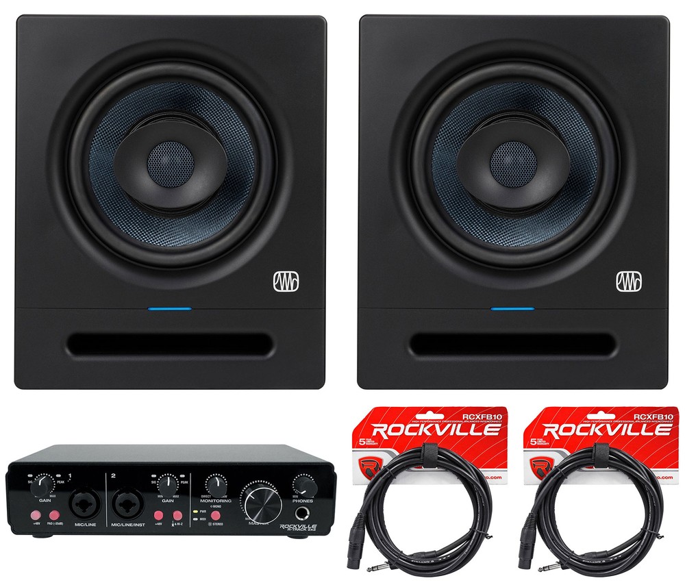 (2) Presonus Eris Pro 8 Powered 8" Studio Monitors Speakers + 2x2 USB Interface